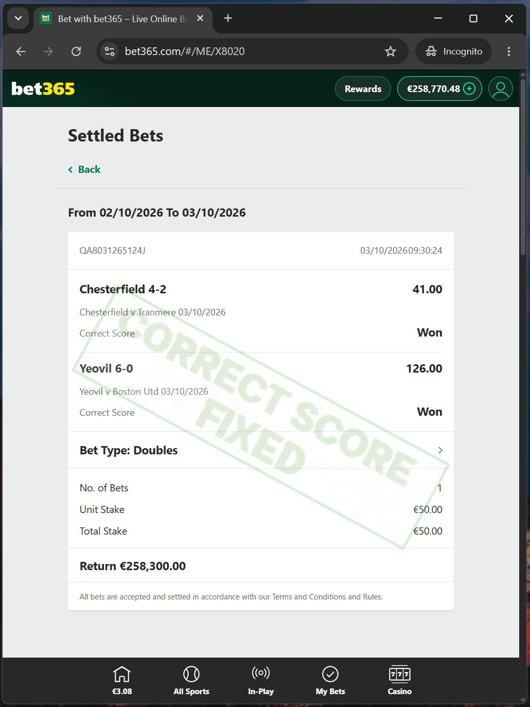 Correct Fixed Match
