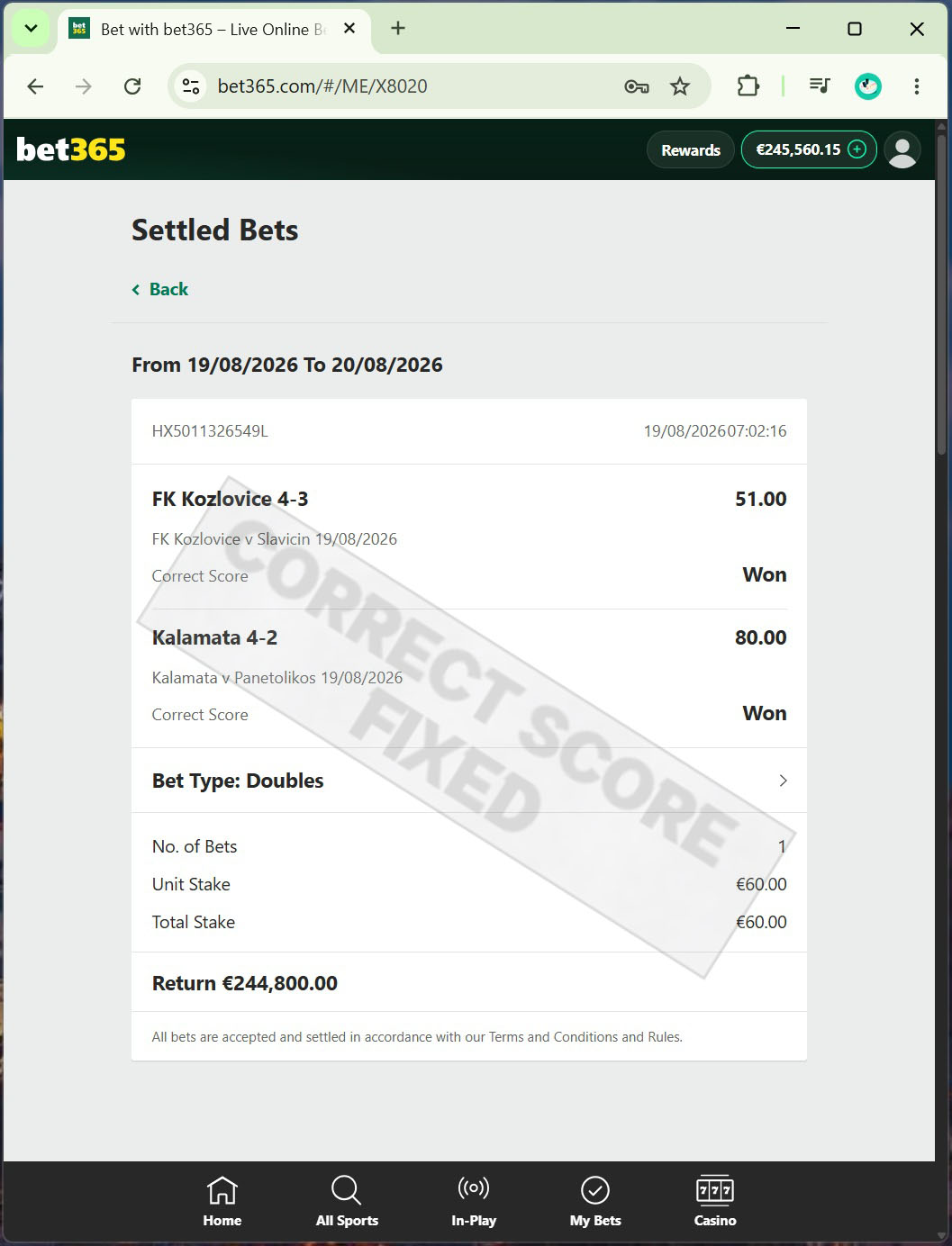 Correct Fixed Matches