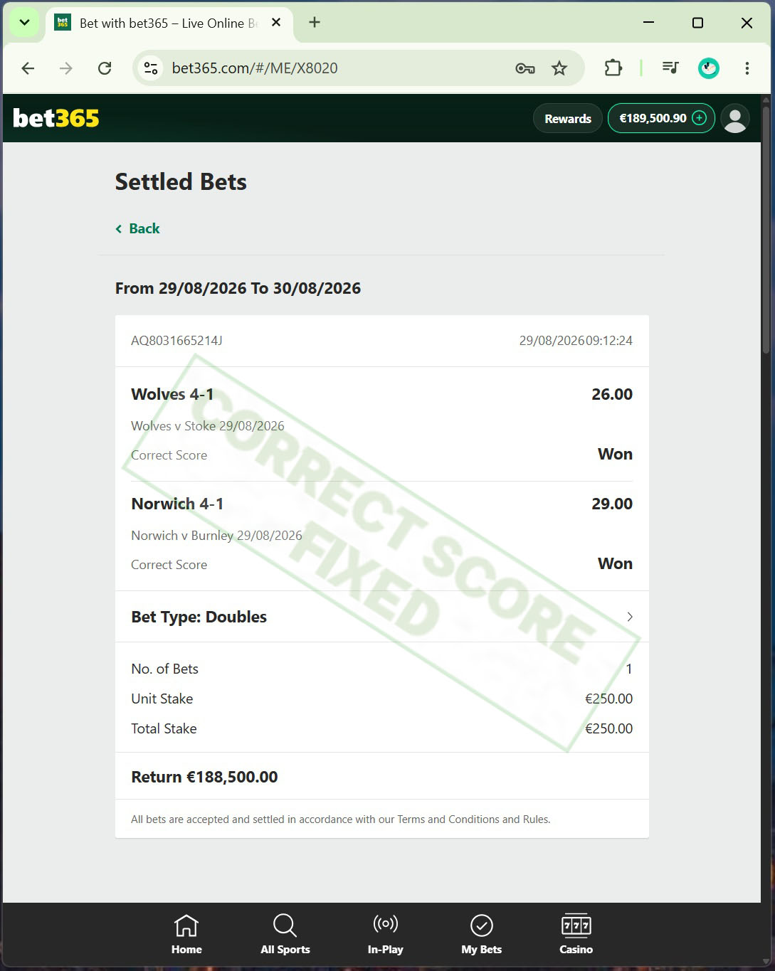 Correct Score Fixed Match