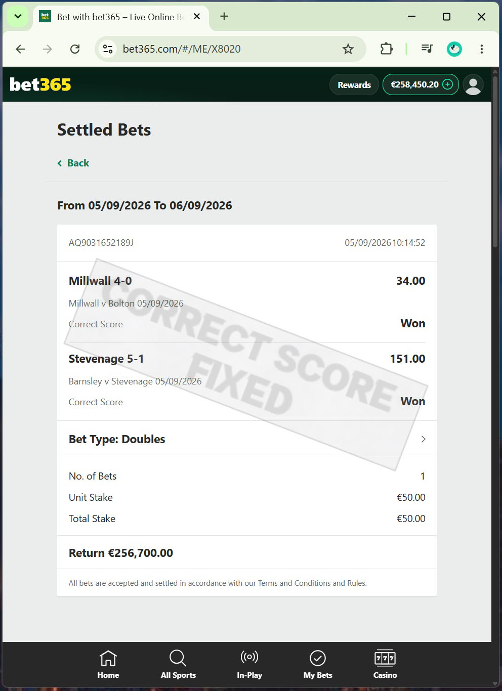 Correct Fixed Matches