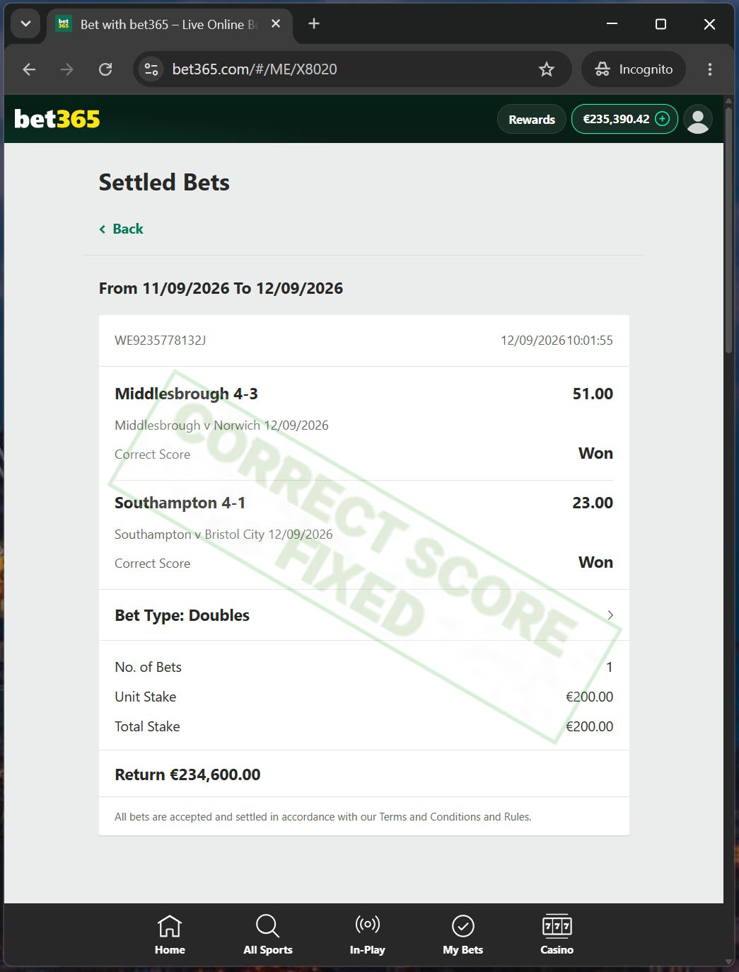 Correct Fixed Matches