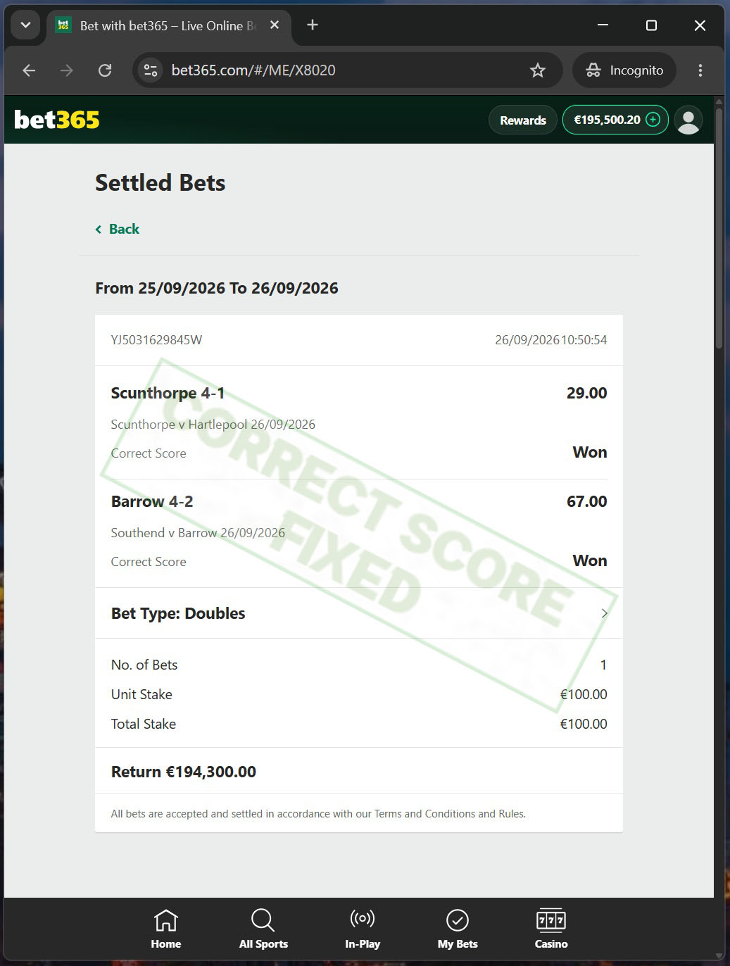 Correct Score Fixed