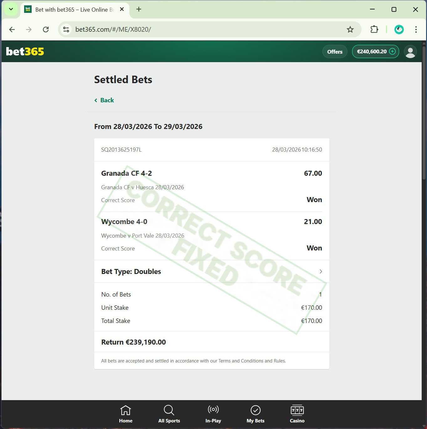 Correct Score Fixed Match