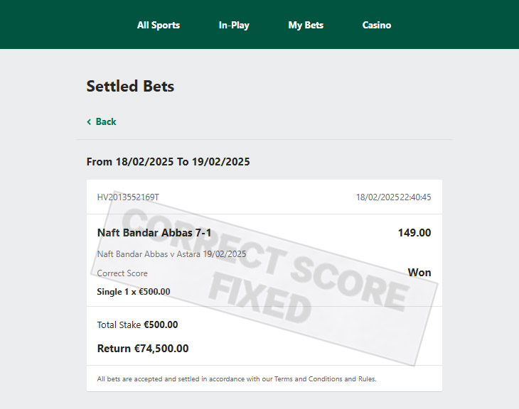 Correct Score Fixed Odd