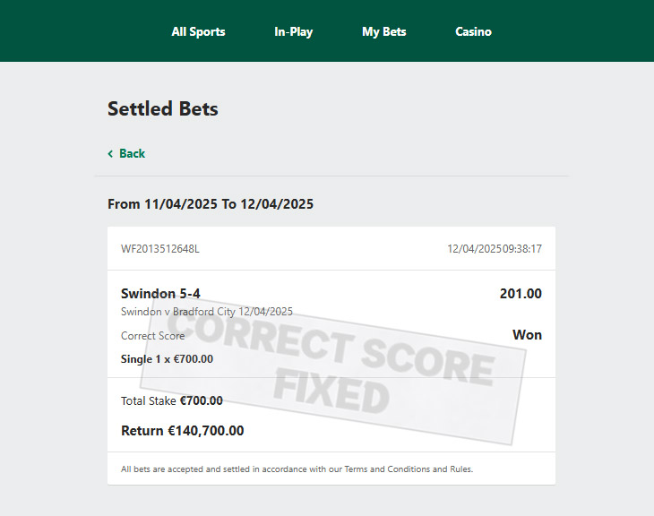 Correct Fixed Match