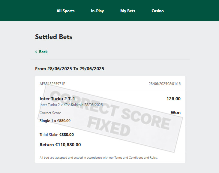 Correct Fixed Match