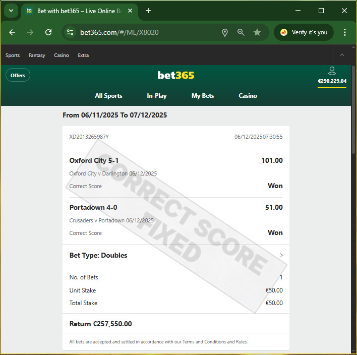 Correct Score Fixed Match