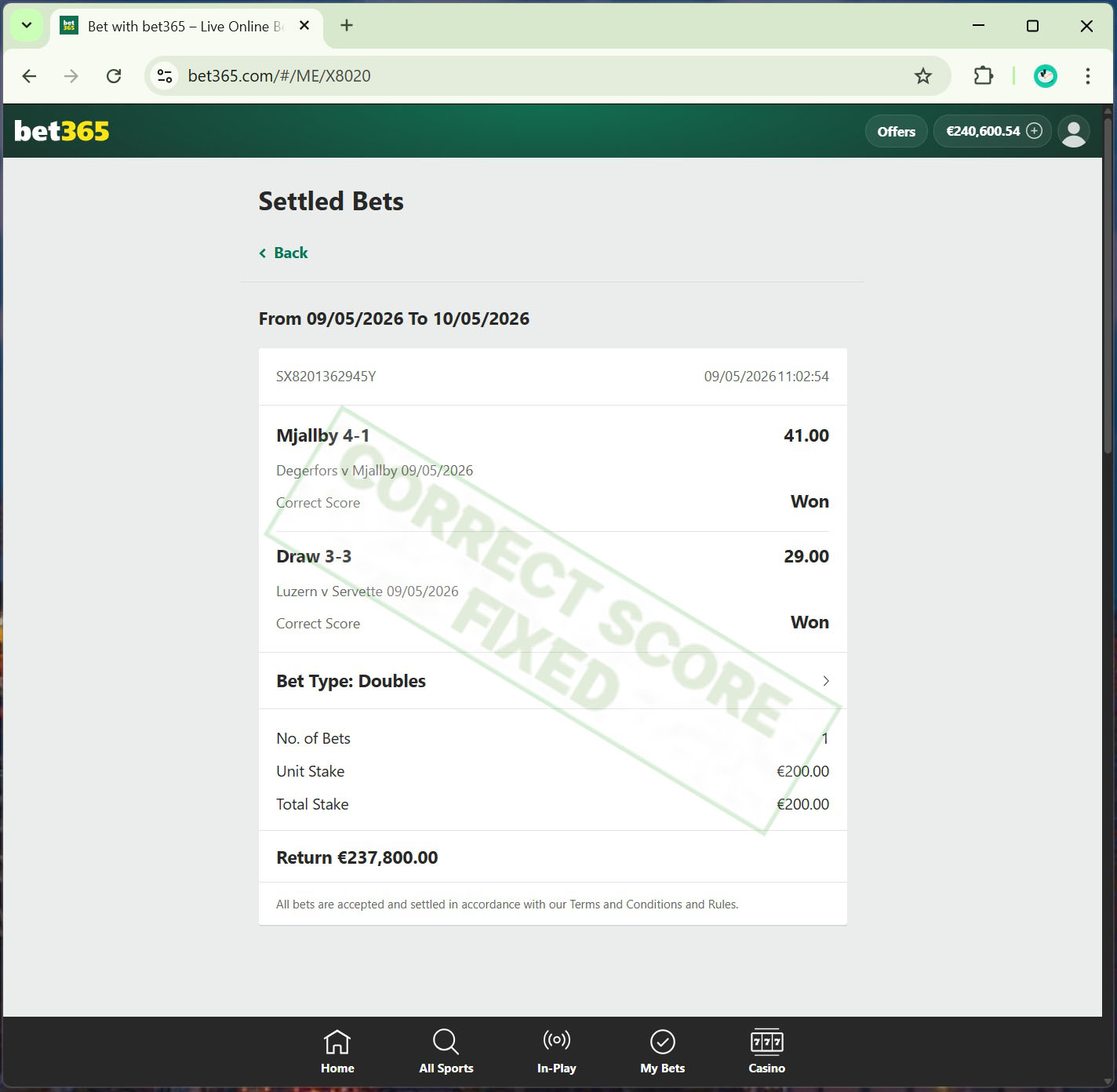 Correct Score Match