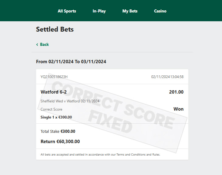 Correct Score Fixed Matches