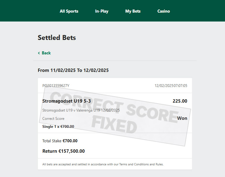 Correct Score Fixed Matches