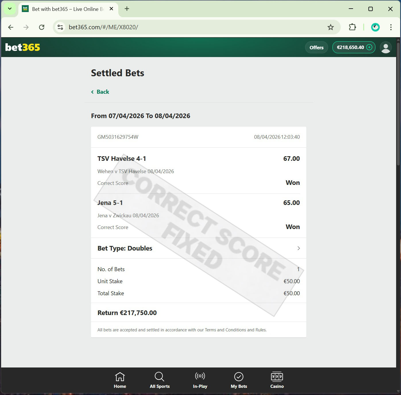 Correct Score Fixed Match