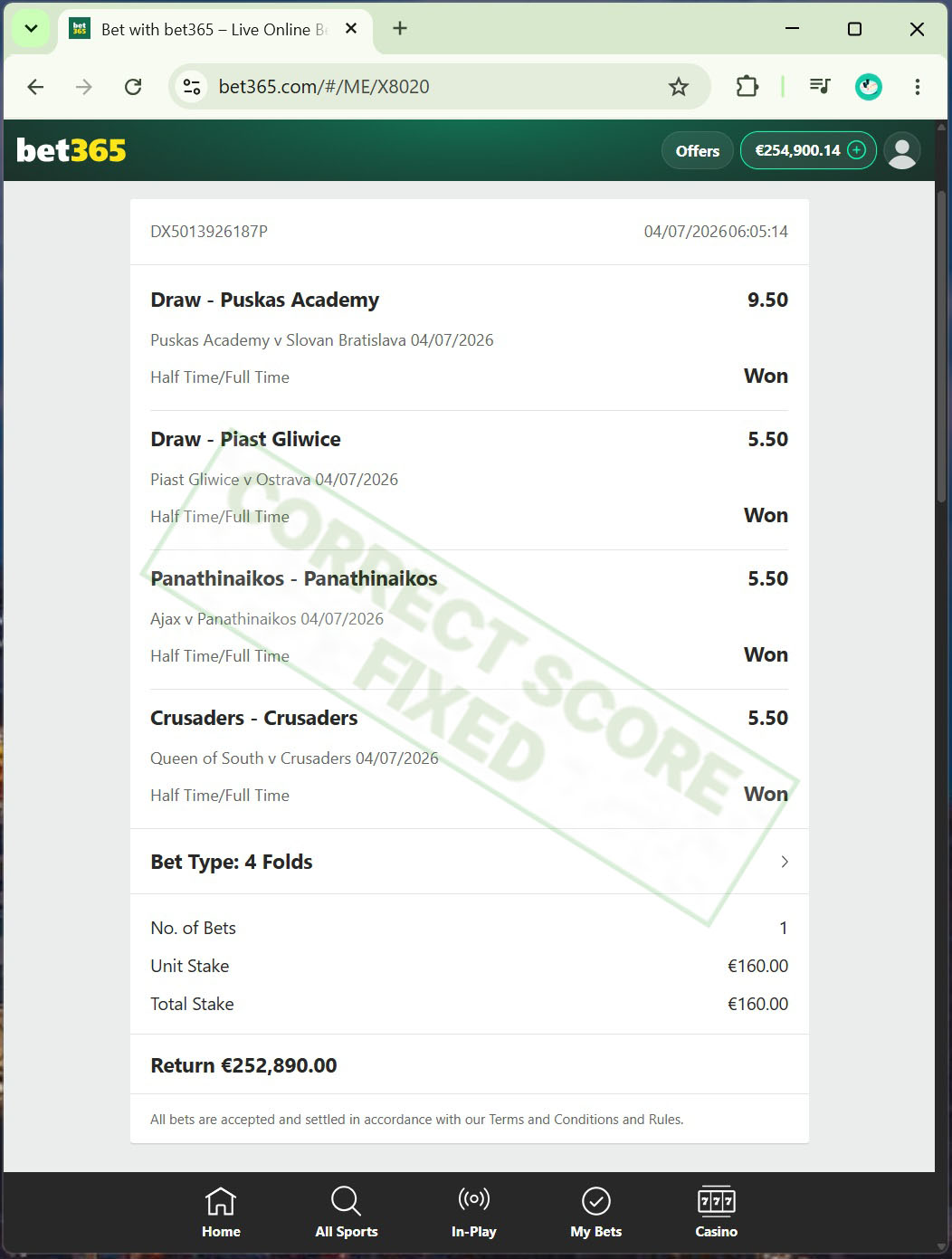 Correct Score Fixed Match