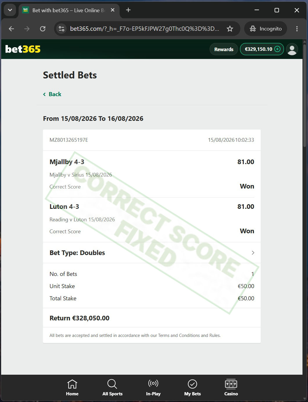 Correct Fixed Matches