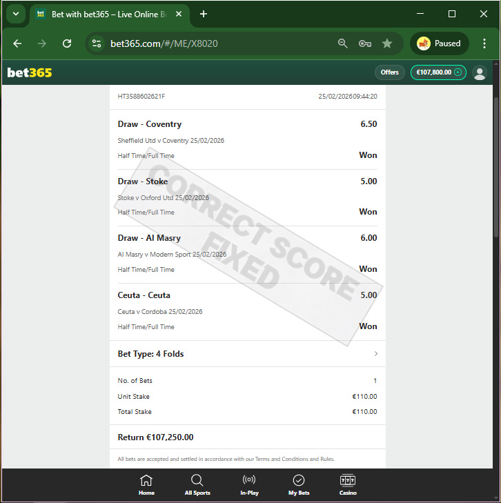Fixed Match 100% Sure