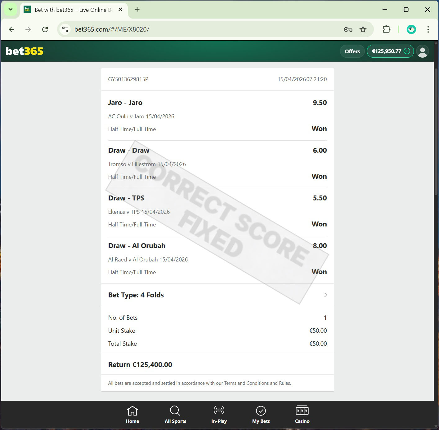 Fixed Matches 100% Sure