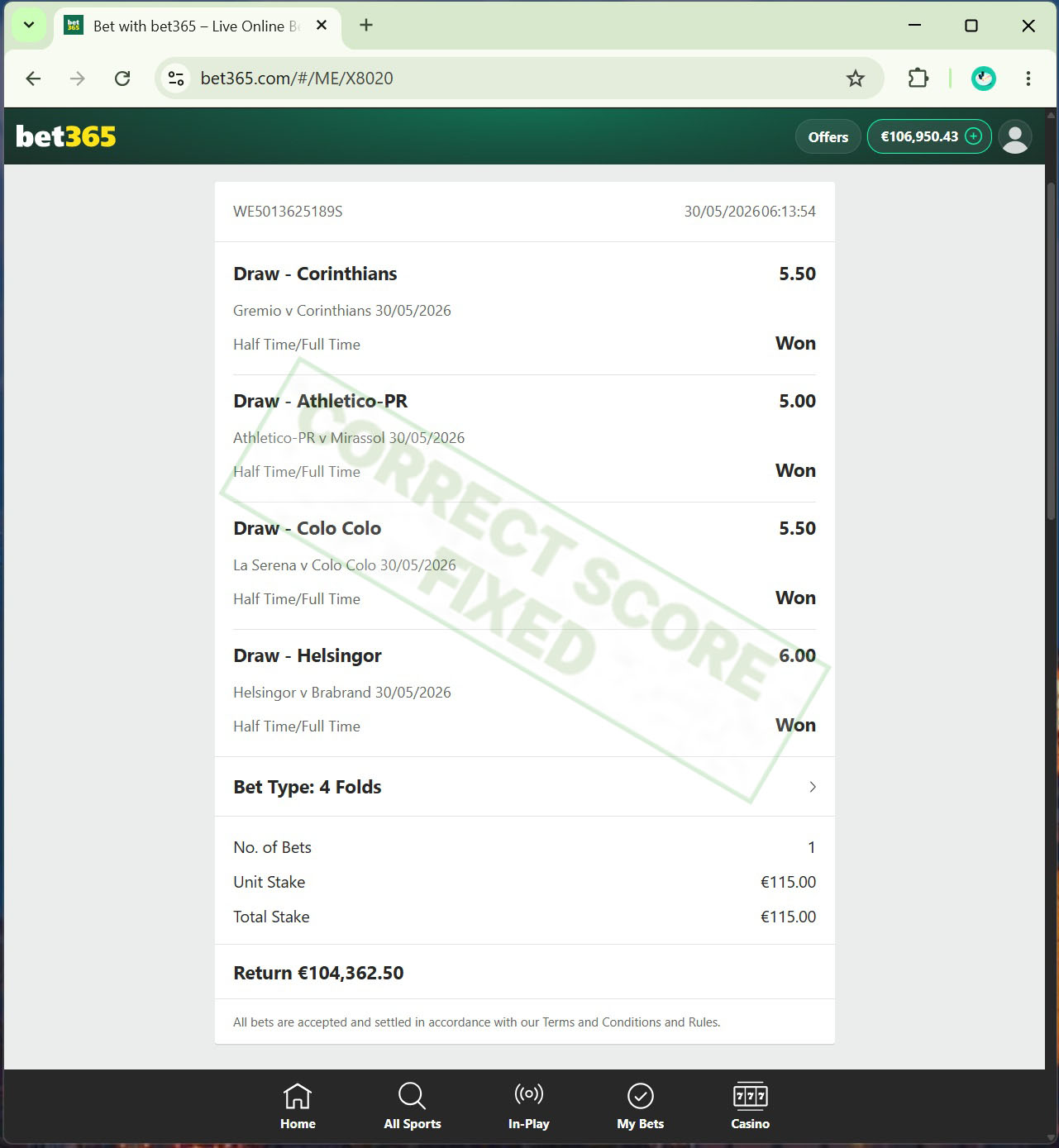 Correct Score Fixed Match