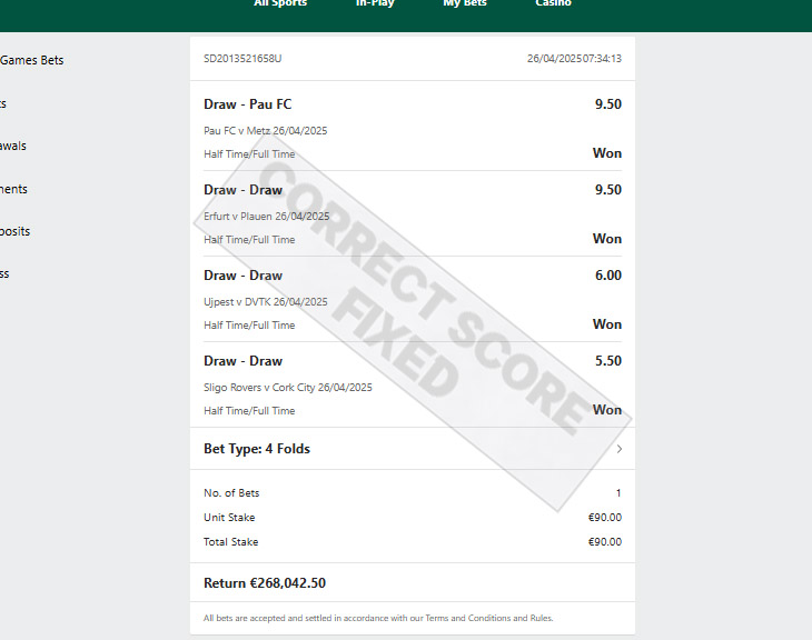 Buy Fixed Matches 100% Sure